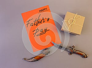 .Brutal greeting card, banner with text- happy father`s day, on a gray background