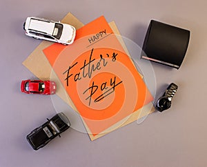 Brutal greeting card, banner with text- happy father`s day, on a gray background photo