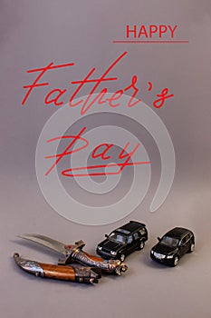 Brutal greeting card, banner with text- happy father`s day, on a gray background