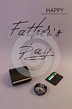 Brutal greeting card, banner with text- happy father`s day, on a gray background