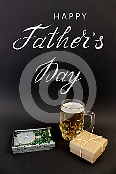 Brutal greeting card, banner with text- happy father`s day, on a gray background photo