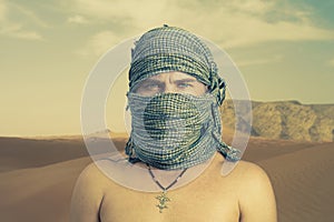 Brutal man in desert