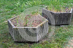 Brutal outdoor concrete flower pot planter