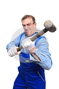 Brutal Workers in protective glasses with a