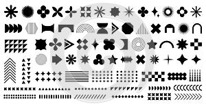 Brutalism abstract geometric shapes. Vector set of retro y2k minimal graphic icons, logos, design elements