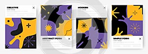 Brutalism posters. Abstract geometric contemporary banners with minimalistic flower or star shapes. Flyers with