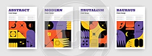 Brutalism posters. Bauhaus book covers with minimalistic geometric contemporary shapes. Modern style flyers design