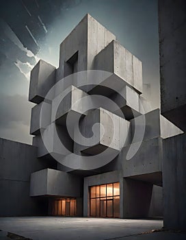 Brutalist Concrete Edifice, Generative AI photo