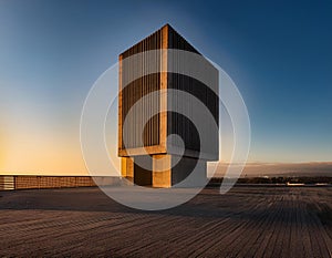 Brutalist Concrete Tower with Dramatic Shadows