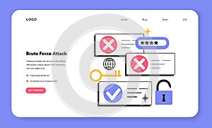 Brute force attack web banner or landing page. Cyber attack methodology