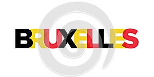 Bruxelles in the Belgium emblem. The design features a geometric style, vector illustration with bold typography in a modern font