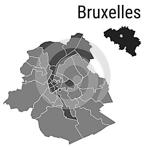 Bruxelles map Brussels districts administrative vector template with Belgium map