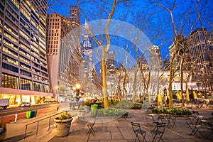 Bryant Park in New York City evening view