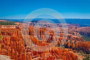 Bryce Amphitheater in a beautiful sunny day and blue sky in Bryce Canyon National Park, Utah