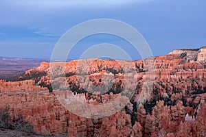 Bryce Canyon - Aerial sunset view of massive hoodoo sandstone rock formation boat mesa in Bryce Canyon National Park, Utah, USA