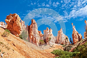 Bryce Canyon - Close up scenic view of impressive Winy Pinnacles on Peekaboo hiking trail in Bryce Canyon National Park, Utah, USA