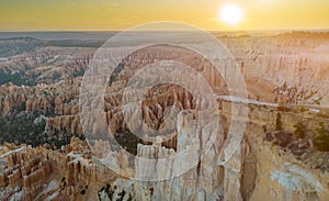 Bryce Canyon National Park, amphitheater from inspiration point at sunrise Utah, USA