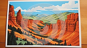Bryce Canyon National Park Mountain Postcard - 1970s Screen Printed Color Blocking