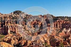 Bryce Canyon - Panoramic aerial view on sandstone rock formations on Navajo Rim hiking trail in Bryce Canyon National Park, Utah