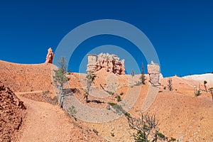 Bryce Canyon - Panoramic Fairyland hiking trail with scenic view on massive hoodoo sandstone rock formation in Utah, USA