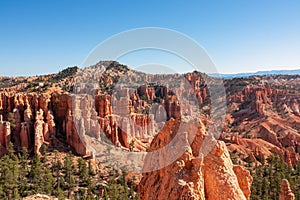 Bryce Canyon - Scenic aerial view on sandstone rock formations on Navajo Rim hiking trail in Bryce Canyon National Park, Utah, USA