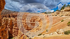 Bryce Canyon - Scenic view of  hoodoo sandstone rock formation towers on Navajo trail in Bryce Canyon National Park, Utah