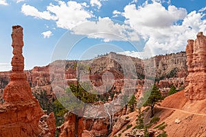Bryce Canyon - Scenic view of massive steep hoodoo sandstone rock formation with blue background, Utah, USA