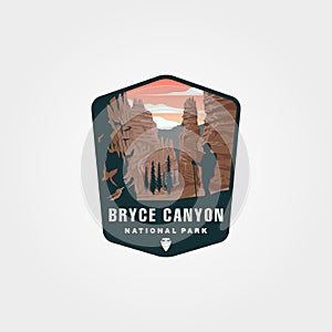 bryce canyon vector logo vintage illustration design, national park sticker patch design photo