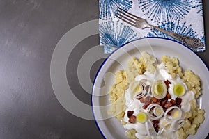 Bryndzove halusky. Slovak traditional cuisine