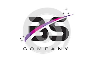BS B S Black Letter Logo Design with Purple Magenta Swoosh