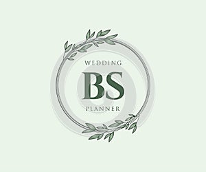 BS Initials letter Wedding monogram logos collection, hand drawn modern minimalistic and floral templates for Invitation cards,