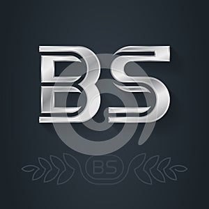 BS - initials or silver logo. Design element with line art option. B and S - Metallic 3d icon or logotype template