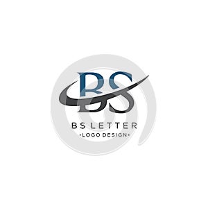 BS Letter Logo Design with Serif Font and swoosh Vector Illustration