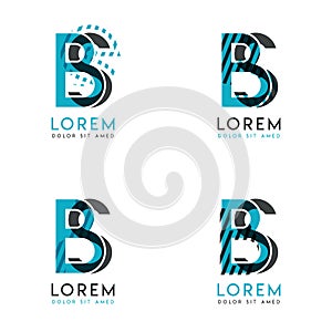 The BS Logo Set of abstract modern graphic design.Blue and gray with slashes and dots.This logo is perfect for companies, business