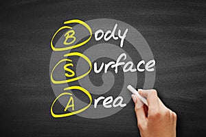 BSA - Body Surface Area acronym, concept on blackboard