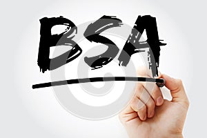 BSA - Body Surface Area acronym with marker, concept background