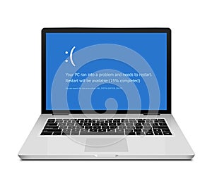 BSOD screen death error system crash laptop. Computer bluescreen bsod operating system alert photo