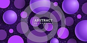 Ðbstract background 3D. Violet backdrop with circles and balls. Colorful vector illustration. Festive purple banner.