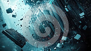 bstrct digital art style of a collapsing data server