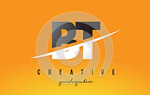 BT B T Letter Modern Logo Design with Yellow Background and Swoosh.