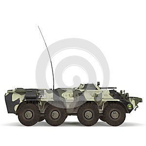 BTR-80 amphibious armoured personnel carrier on white. Side view. 3D illustration