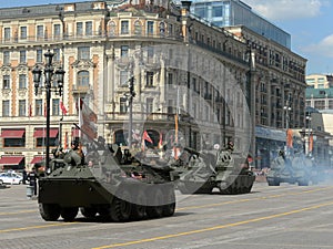 The BTR-82 is an 8x8 wheeled amphibious armoured personnel carrier and the 2S19 Msta-S is self-propelled 152 mm howitzer.