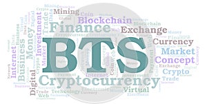 BTS or BitShares cryptocurrency coin word cloud.