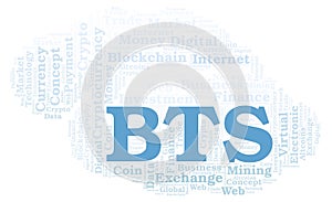 BTS or BitShares cryptocurrency coin word cloud.