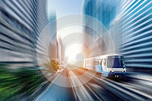 BTS sky train in Bangkok Thailand with motion blur effect