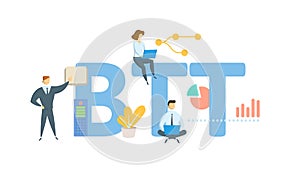 BTT, Business Transfer Tax. Concept with keyword, people and icons. Flat vector illustration. Isolated on white.