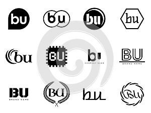 BU logo company template. Letter b and u logotype. Set different classic serif lettering and modern bold text with design elements photo