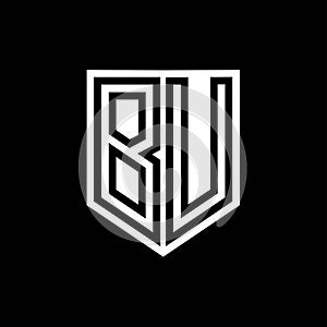 BU Logo monogram shield geometric black line inside white shield color design