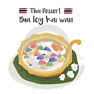 `Bua loi kai wan` Sticky rice pearls in coconut milk with poached egg in light syrup.