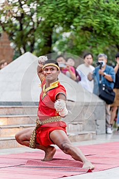 Buakaw Banchamek Famouse Muay Thai Fighter during Wai Kru Ceremony at Tree Kings Monument in Chiang Mai, Thailand on 17 March 2023